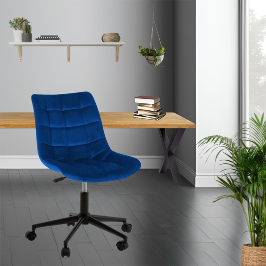 Bürostuhl | Samtbezug | Dunkelblau | 53x60cm | Rollen | Schreibtischstuhl
