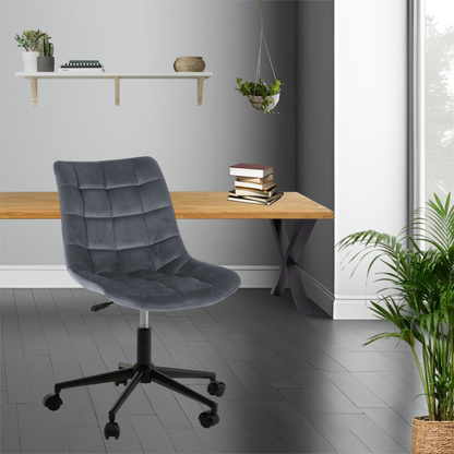 Bürostuhl | Samtbezug | Dunkelgrau | 53x60cm | Rollen | Schreibtischstuhl