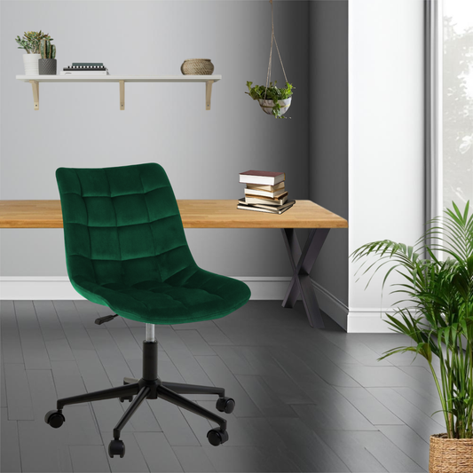 Bürostuhl | Samtbezug | Dunkelgrün | 53x60cm | Rollen | Schreibtischstuhl