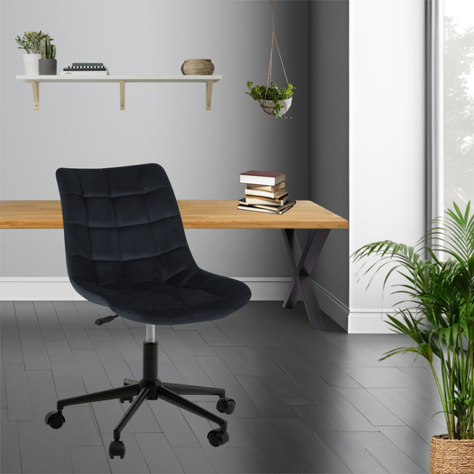 Bürostuhl | Samtbezug | Schwarz | 53x60cm | Rollen | Schreibtischstuhl