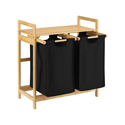 Wäschekorb | Bambus | Schwarz | 2x30L | Wäschesammler | Wäschesortierer