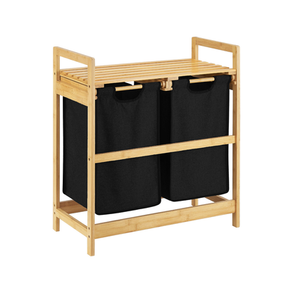 Wäschekorb | Bambus | Schwarz | 2x30L | Wäschesammler | Wäschesortierer