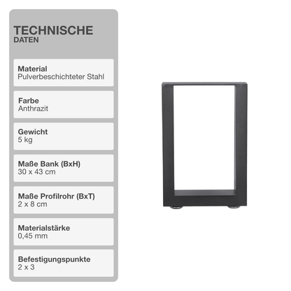 Tischgestell | 2 Stück | Anthrazit | 30x43cm | Tischbein | Gestell | Kufen