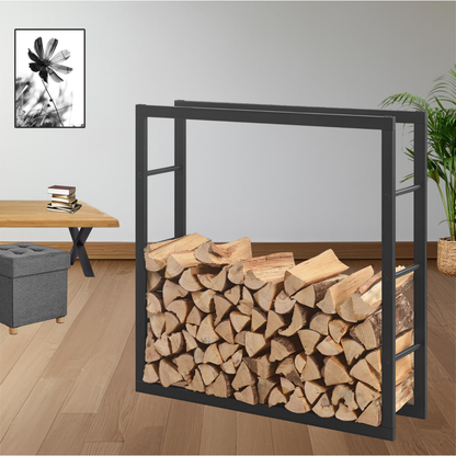 Kaminholzregal | Stahl | Schwarz | 100x100x25cm | Feuerholzregal | Brennholz