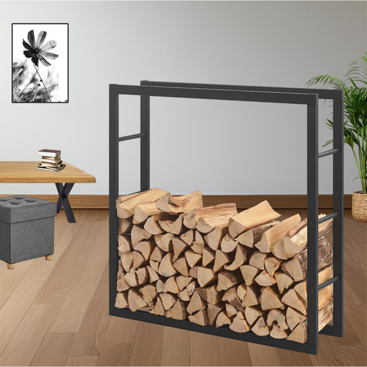 Kaminholzregal | Stahl | Schwarz | 100x100x25cm | Feuerholzregal | Brennholz