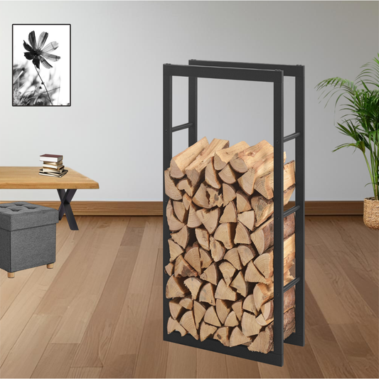 STADO® | Kaminholzregal | Stahl | Schwarz | 60x150x25cm | Feuerholzregal | Brennholz